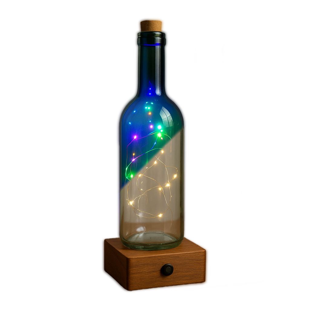 Lampe d’ambiance en bouteille recyclée (LED RGB)